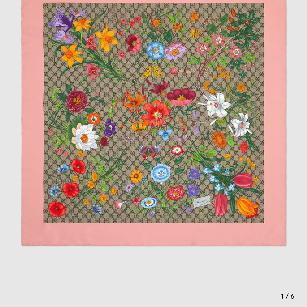 Gucci Pink Floral Silk Scarf
